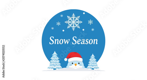 Snowman wearing Santa hat winter.