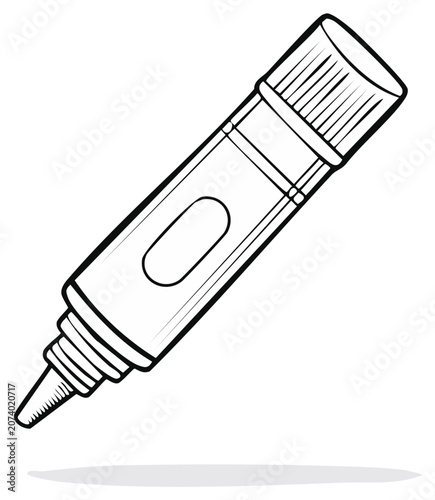Doodle-style illustration of a glue tube with a tapered applicator tip, isolated on white.