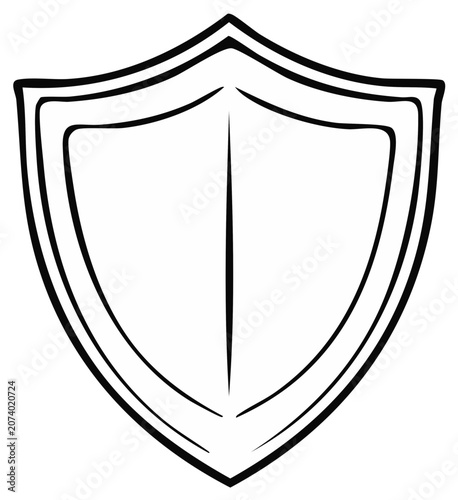 Simple shield outline drawing with two vertical halves representing protection and security