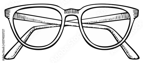 Eyeglasses, hand-drawn illustration with clear lenses, vintage style