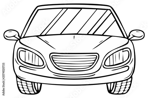 Front view of cartoon car in black and white