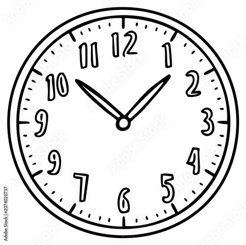 Simple Hand Drawn Wall Clock Indicating Ten Past Two Time Illustration