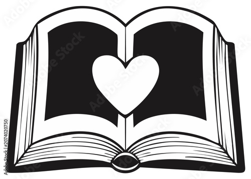 Open book with a heart symbol representing love for reading and knowledge