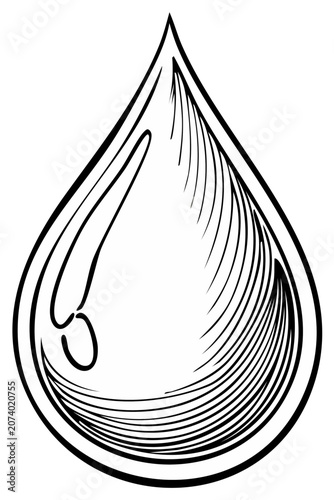 Single drop of liquid with reflected light effect hand drawn black and white graphic design