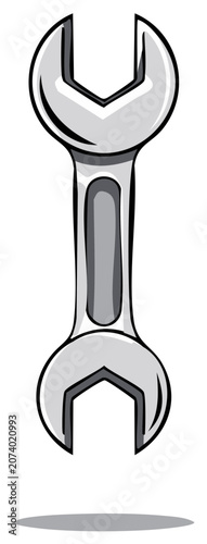 Single silver metal combination wrench tool illustration with a simple shadow