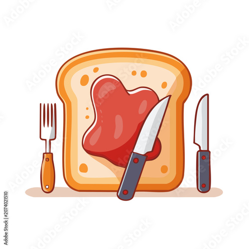 Flat illustration of sandwich with jam and utensils