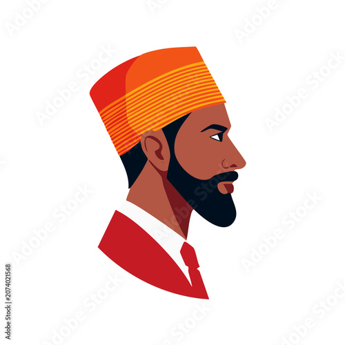 Flat vector illustration of a man in traditional hat and suit