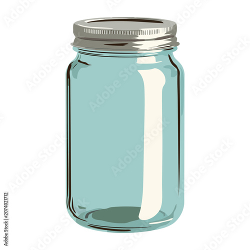 Light blue glass jar with metal lid, vector illustration