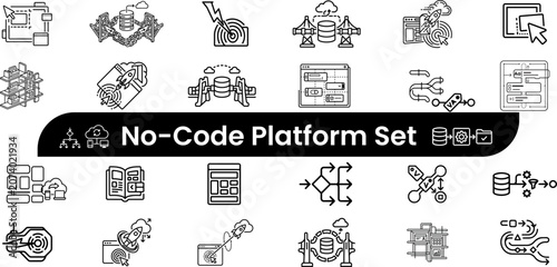 Foto No-Code Platform Linear Icon Set | Drag Drop Builder, Workflow, Automation, API
