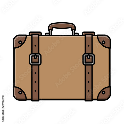 Vintage Brown Suitcase Flat Vector Illustration