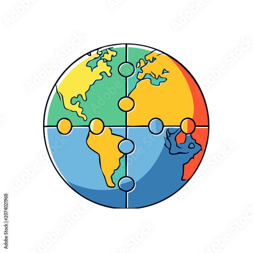World Map Puzzle with Continents in Flat Style