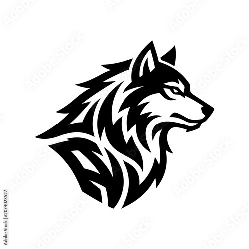 Black and white wolf head profile.