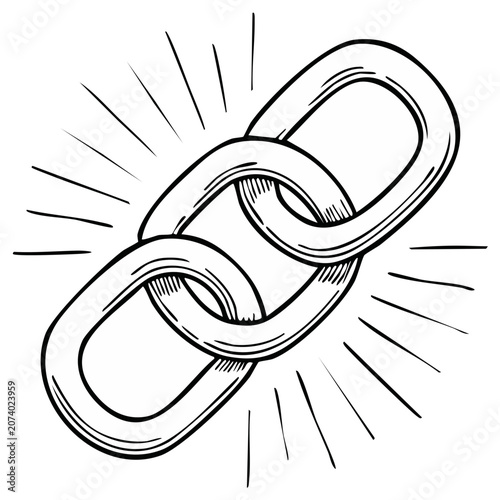 Hand drawn sketch of strong metal chain links radiating light symbolizing connection and strength