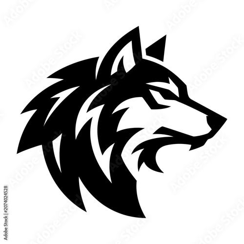 Black wolf head silhouette graphic design.