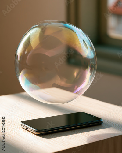 Floating bubble hovers above a sleek smartphone