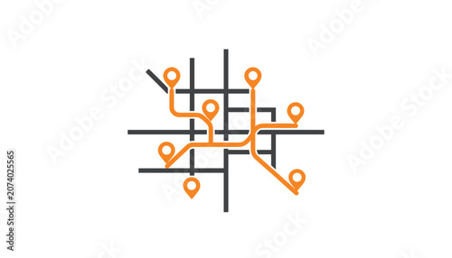 Stylized map layout showing multiple navigation routes and location pins designed for logistics tracking and urban transportation planning solutions.
