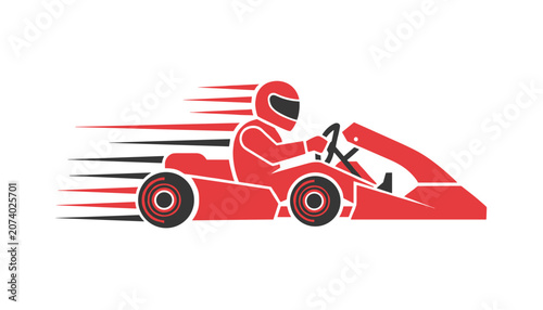 Professional go-kart driver wearing protective gear speeding on a racing track for competitive motorsport and recreational vehicle action sports.