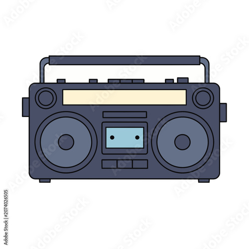 Flat vector illustration of a retro boombox