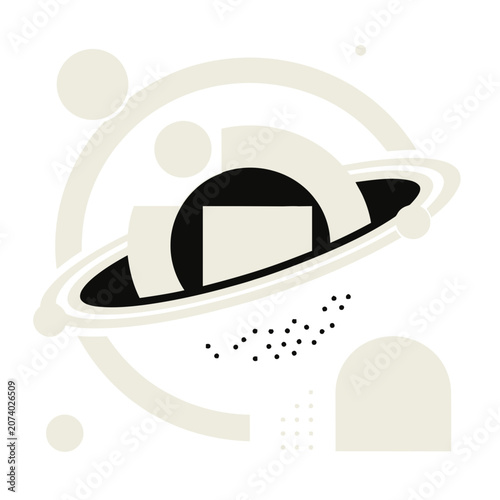 Flat Saturn planet icon with rings