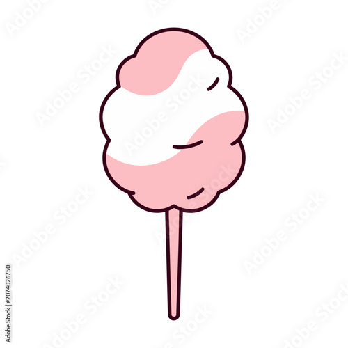 Pink and white cotton candy on a stick vector illustration