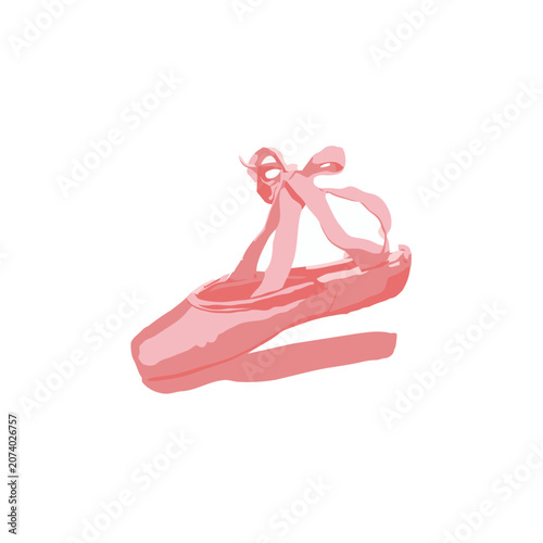 Pink ballet shoe with ribbon bow vector illustration