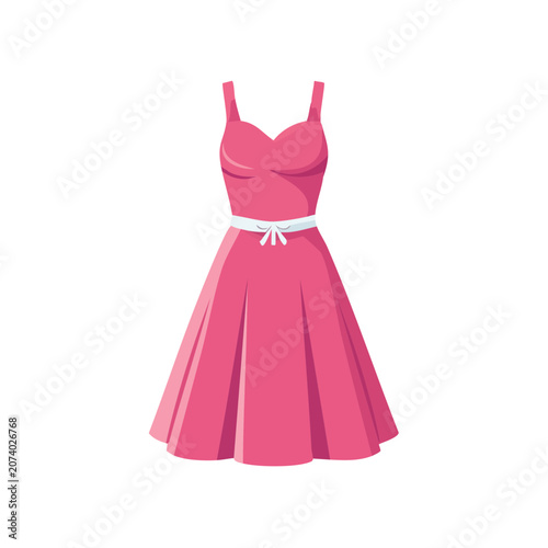 Pink dress with white waistband bow vector illustration