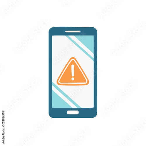 Smartphone with warning sign flat icon