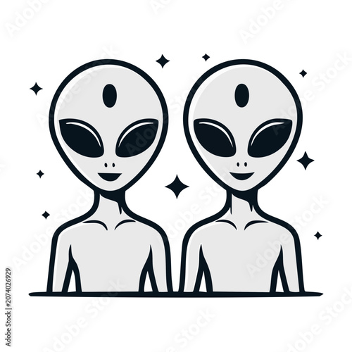 Two cartoon aliens standing side by side