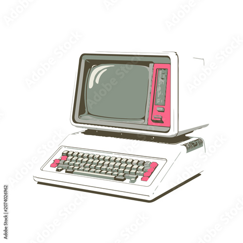 Vintage Retro Computer Flat Vector Illustration