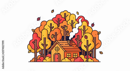 Cozy Cabin in Autumn Woods - A Colorful Retreat.