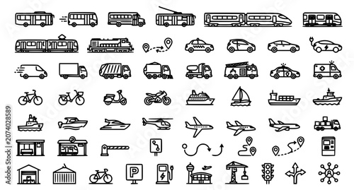 Obraz na płótnie Transportation icons and symbols for logistics and travel