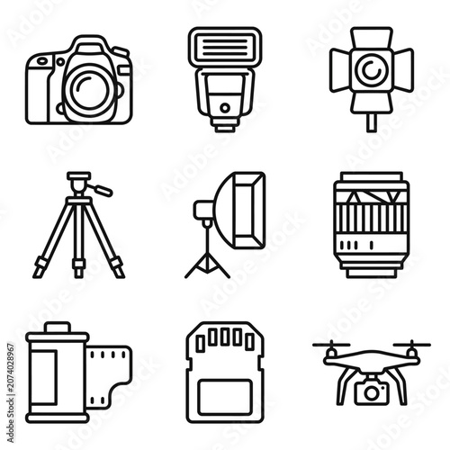 Camera and photography equipment icons.