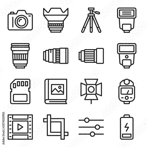 Camera and photography equipment icons.