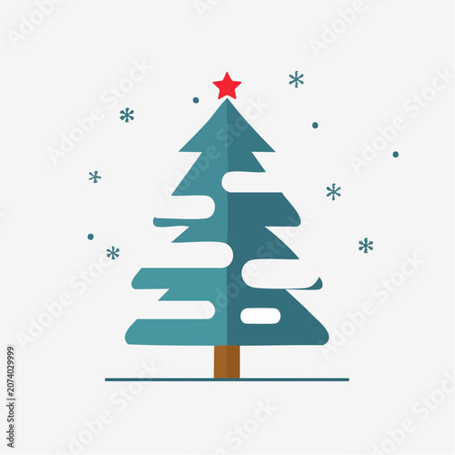 Stylized Christmas Tree with Red Star and Snowflakes