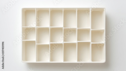 Empty compartment tray overhead view with multiple rectangular sections