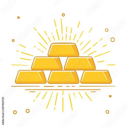 Pyramid of Gold Bars with Radiating Light Rays