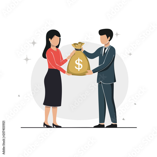 Business transaction with money bag exchange