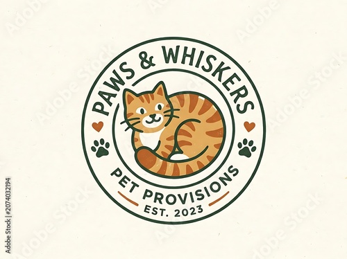 Cute tabby cat logo design for a pet provisions shop.