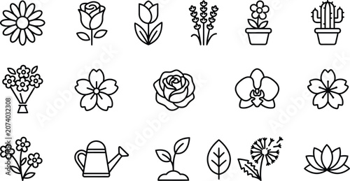Tableau sur toile Flower, gardening line icon set
