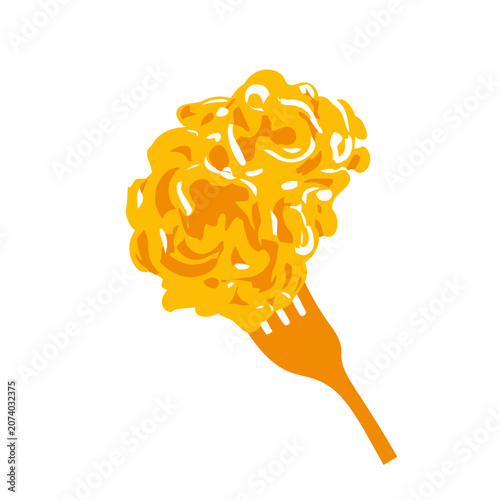 Spaghetti on fork flat vector illustration