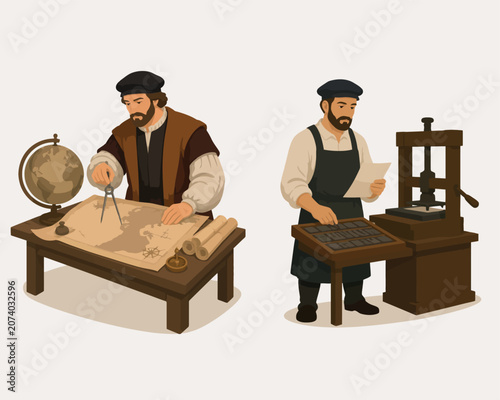 Canvastavla Vsai cartographer creating map and printer working at press