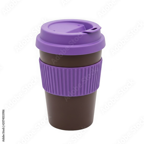 Purple travel coffee cup with lid