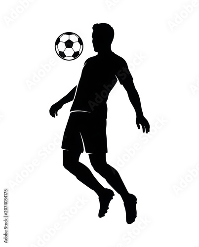 black soccer player heading ball silhouette vector illustration isolated on white background for sports graphics and football branding