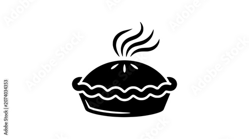 Slika na platnu Black and white icon of a steaming pie with a decorative crust