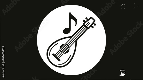 Fotografie Lute and Music Note Icon - Black and White