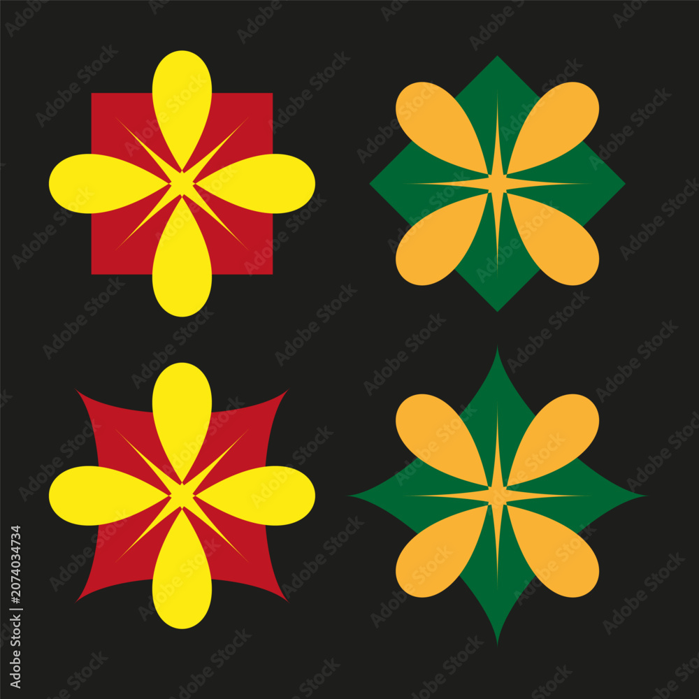 Fototapeta premium Geometric floral forms pack features colorful vector abstract cross shapes. Vibrant collection visualizes star.
