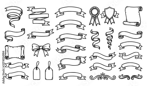 Hand drawn ribbon and banner collection for graphic design projects
