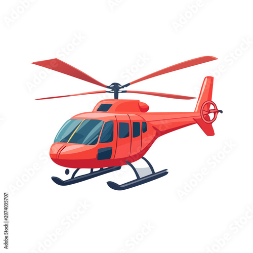 Red Helicopter Flat Vector Illustration