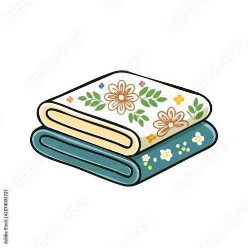Stacked Folded Towels with Floral Pattern Vector Illustration