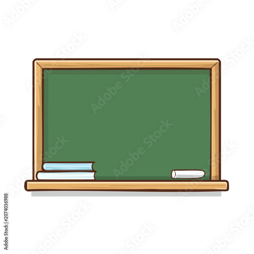 Green chalkboard with books and chalk